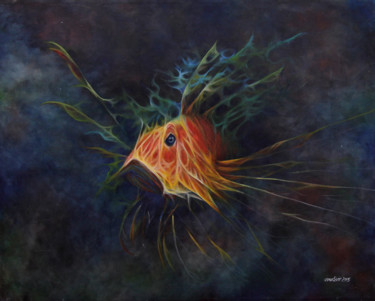 Peinture intitulée "Poisson Rouge" par Asmadi Sair, Œuvre d'art originale, Acrylique