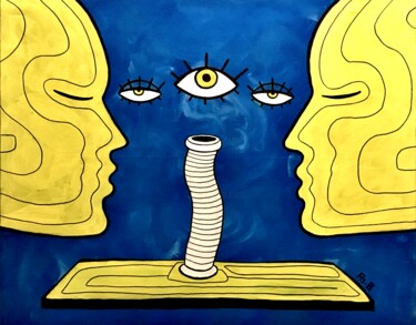 「La rencontre」というタイトルの絵画 Asmae Brahimiによって, オリジナルのアートワーク, アクリル ウッドストレッチャーフレームにマウント