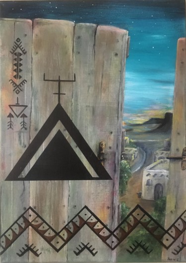 Peinture intitulée "Porte sur village,…" par Aszoom, Œuvre d'art originale, Acrylique Monté sur Châssis en bois