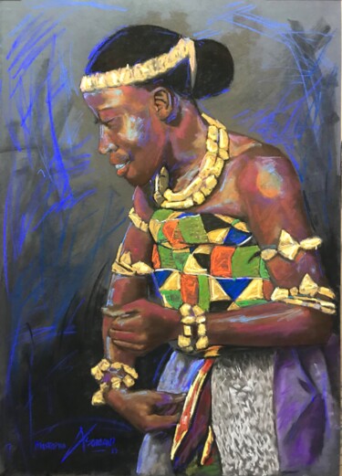 Painting titled "Adowa Dancer" by Mustapha Asomani, Original Artwork, Pastel