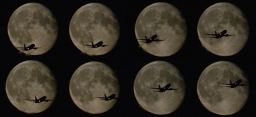 Silhouette of airplanes flying in front of the moon, Berlin Photography titled "Silhouette of airpl…" by Alfred Georg Sonsalla, Original Art, Digital Photography