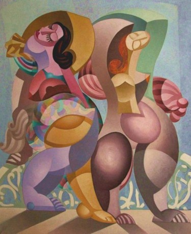 Painting titled "Femmes au balcon" by Tsvetomir Assenov, Original Artwork, Oil