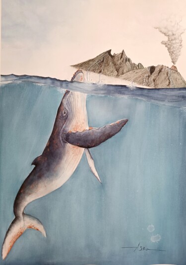 Painting titled "Baleine Pei" by Assia Benkahoul, Original Artwork, Watercolor