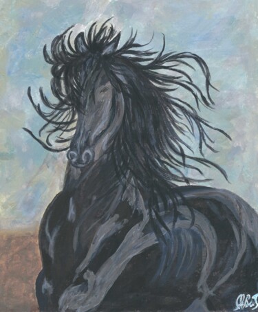 Pittura intitolato "Black Horse" da Asya Ignatova, Opera d'arte originale, Acrilico