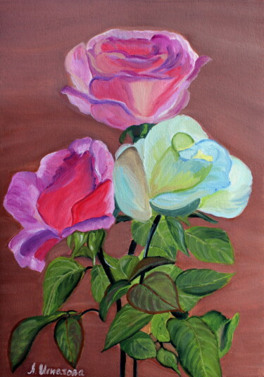 Painting titled "Roses" by Asya Ignatova, Original Artwork, Oil
