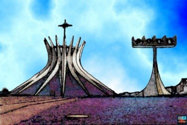 Pintura titulada "Catedral-Brasilia" por Elio Assis Peniagoa, Obra de arte original