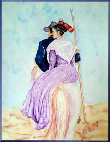 Peinture intitulée "arlesienne-gardian.…" par Association Acfma, Œuvre d'art originale, Aquarelle