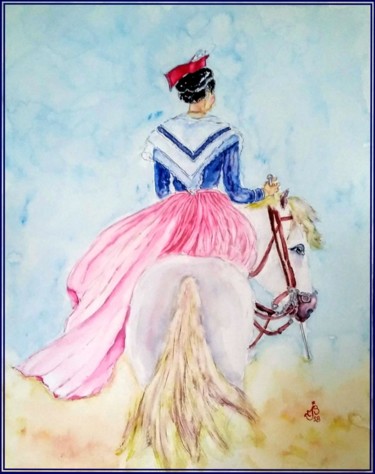 Peinture intitulée "arlesienne-cheval-j…" par Association Acfma, Œuvre d'art originale, Aquarelle