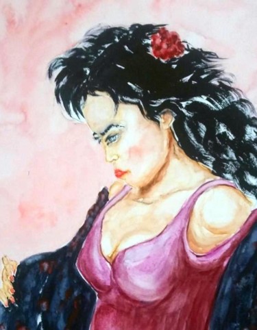 Painting titled "danseuse-flamenco-j…" by Association Acfma, Original Artwork, Watercolor