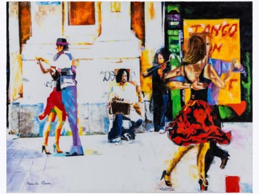 Painting titled "Tango on the street" by Assunta Cassa, Original Artwork, Oil