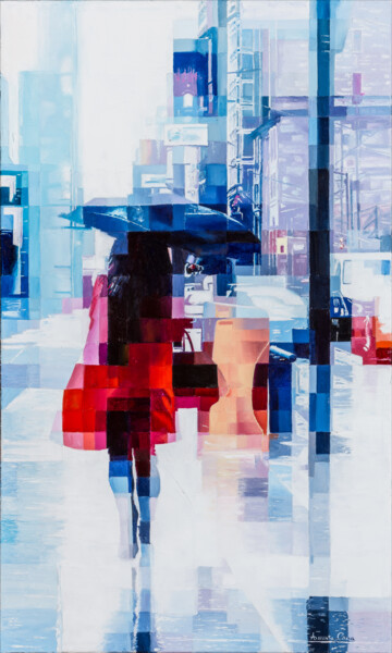Картина под названием "Light in the rain" - Assunta Cassa, Подлинное произведение искусства, Масло Установлен на Деревянная…