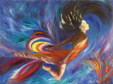 Pittura intitolato "Danza dell'onda" da Assunta Cassa, Opera d'arte originale, Olio