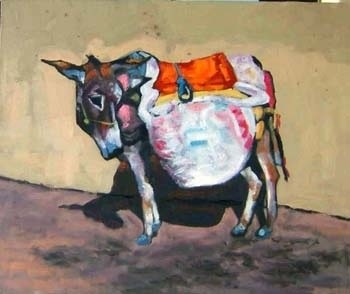 Schilderij getiteld "transport" door Assya Djellab, Origineel Kunstwerk