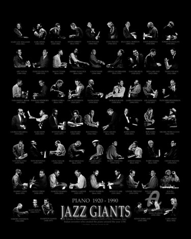 Collages intitulée "JAZZ GIANTS PIANO 1…" par Aster, Œuvre d'art originale, Collages Monté sur Aluminium