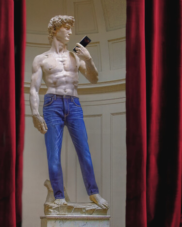 Digital Arts titled "DAVID DENIM MICHELA…" by Astr, Original Artwork, Digital Painting Mounted on Wood Stretcher frame