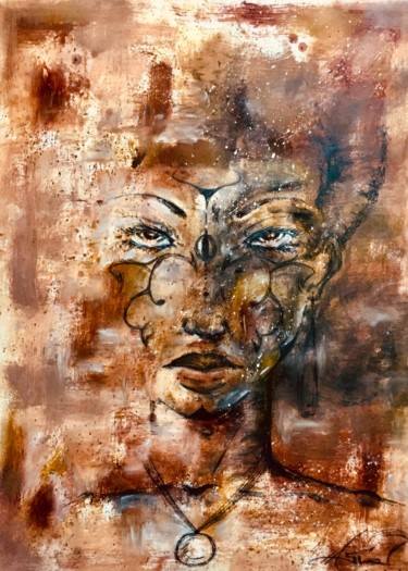 Dessin intitulée "African Queen" par Aston, Œuvre d'art originale, Fusain