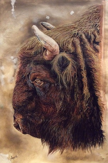 Painting titled "Bison 3" by Astra, Original Artwork, Acrylic