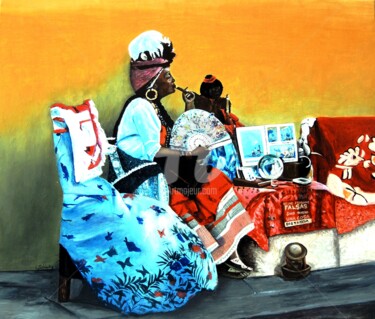 Painting titled "LA SANTERA CUBANA" by Luciano Fabbrizio, Original Artwork, Acrylic Mounted on Wood Stretcher frame