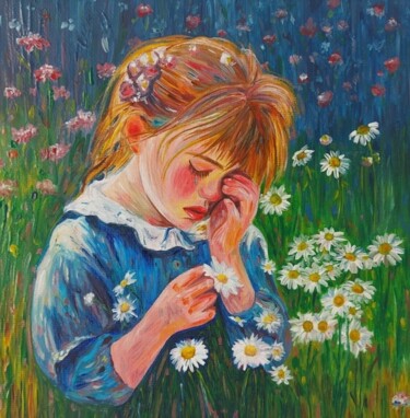 Peinture intitulée "Les marguerites" par Astrid Honoré, Œuvre d'art originale, Acrylique Monté sur Châssis en bois