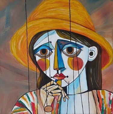 Картина под названием "Sur le fil" - Astrid Honoré, Подлинное произведение искусства, Акрил Установлен на Деревянная рама дл…