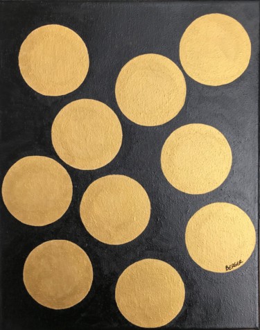 Painting titled "GOLDEN BUBBLES" by Astrid Berger, Original Artwork, Acrylic