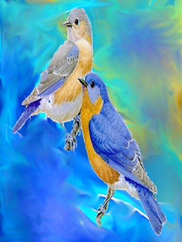 Digital Arts titled "oiseaux bleus" by Astride Risser, Original Artwork, Digital Painting