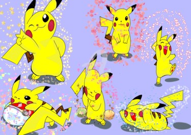 Arte digitale intitolato "Pikachu skills smile" da Yuki Hikari, Opera d'arte originale, Lavoro digitale 2D