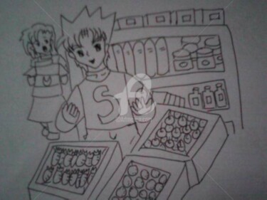 Drawing titled "shoping@market" by Yuki Hikari, Original Artwork