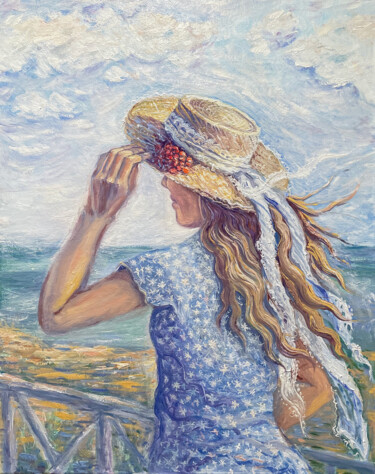 Malarstwo zatytułowany „GIRL WITH THE WIND.…” autorstwa Asvano Anastasiia Ivanova, Oryginalna praca, Olej