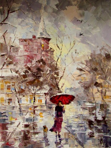 Painting titled ".jpg Red umbrella" by Anna Kolos, Original Artwork, Oil