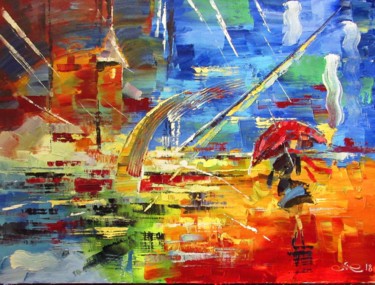 Painting titled "rain" by Anna Kolos, Original Artwork, Oil