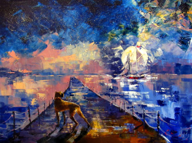 Painting titled "Звездная ночь" by Anna Kolos, Original Artwork, Oil