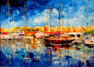 Картина под названием "Лодки" - Анна Колос, Подлинное произведение искусства, Масло