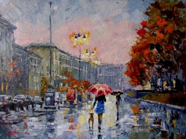 Painting titled "Дождливый день" by Anna Kolos, Original Artwork, Oil