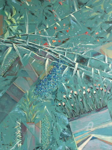 Schilderij getiteld "Table de fleuriste_…" door Asia Bagaeva, Origineel Kunstwerk, Olie