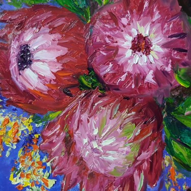 Painting titled "Pink proteas bouquet" by Atalia, Original Artwork, Oil