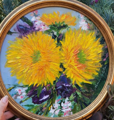 Painting titled "Sunflowers bouquet" by Atalia, Original Artwork, Oil