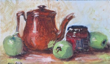 Schilderij getiteld "Apples and copper" door Atalia, Origineel Kunstwerk, Olie