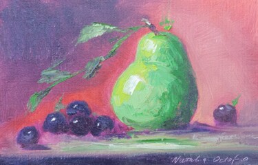 Painting titled "Green pear and grap…" by Atalia, Original Artwork, Oil