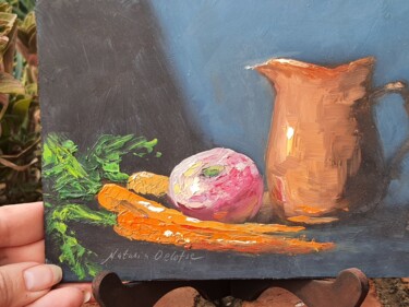 Картина под названием "Copper jar and gard…" - Atalia, Подлинное произведение искусства, Масло
