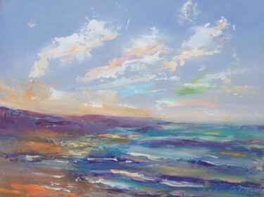 Malarstwo zatytułowany „Ocean sunset” autorstwa Atalia, Oryginalna praca, Olej
