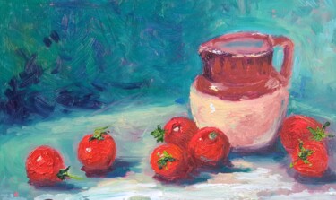 Painting titled "Red cherry tomatoes…" by Atalia, Original Artwork, Oil