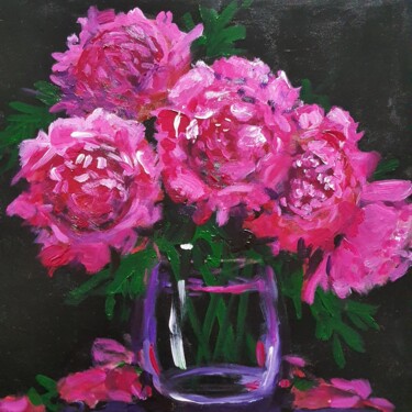 Pintura intitulada "Pink peonies painti…" por Atalia, Obras de arte originais, Acrílico