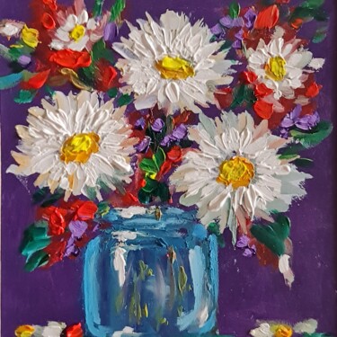 Pintura intitulada "Daisy wildflowers o…" por Atalia, Obras de arte originais, Óleo