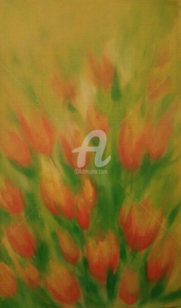 Painting titled "Tulips" by Nasya, Original Artwork, Oil