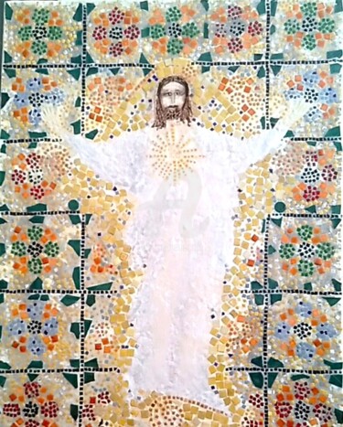Skulptur mit dem Titel "Christ lumière" von Atchama, Original-Kunstwerk, Mosaik