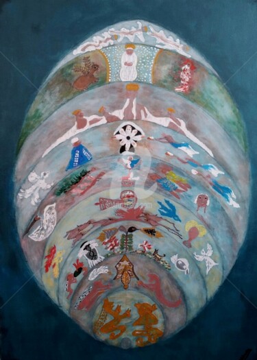 Картина под названием "Evolutiuon de la Co…" - Atchama, Подлинное произведение искусства, Акрил Установлен на Деревянная рам…