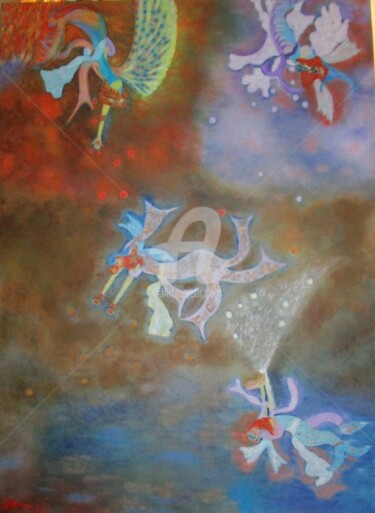 Painting titled "les 4 fées  Feu-Air…" by Atchama, Original Artwork, Oil