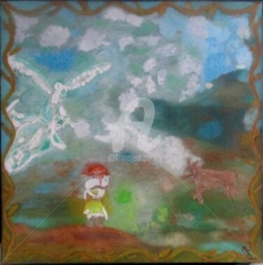 Painting titled "ange-gardien" by Atchama, Original Artwork, Oil