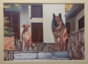 Painting titled "RETRATO DE PETS" by Luis Mielle, Original Artwork, Oil